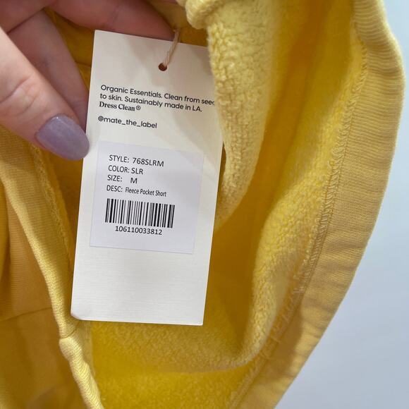 Mate The Label Shorts Medium Yellow Fleece Pocket NWT Athleisure Loungewear - Picture 8 of 12
